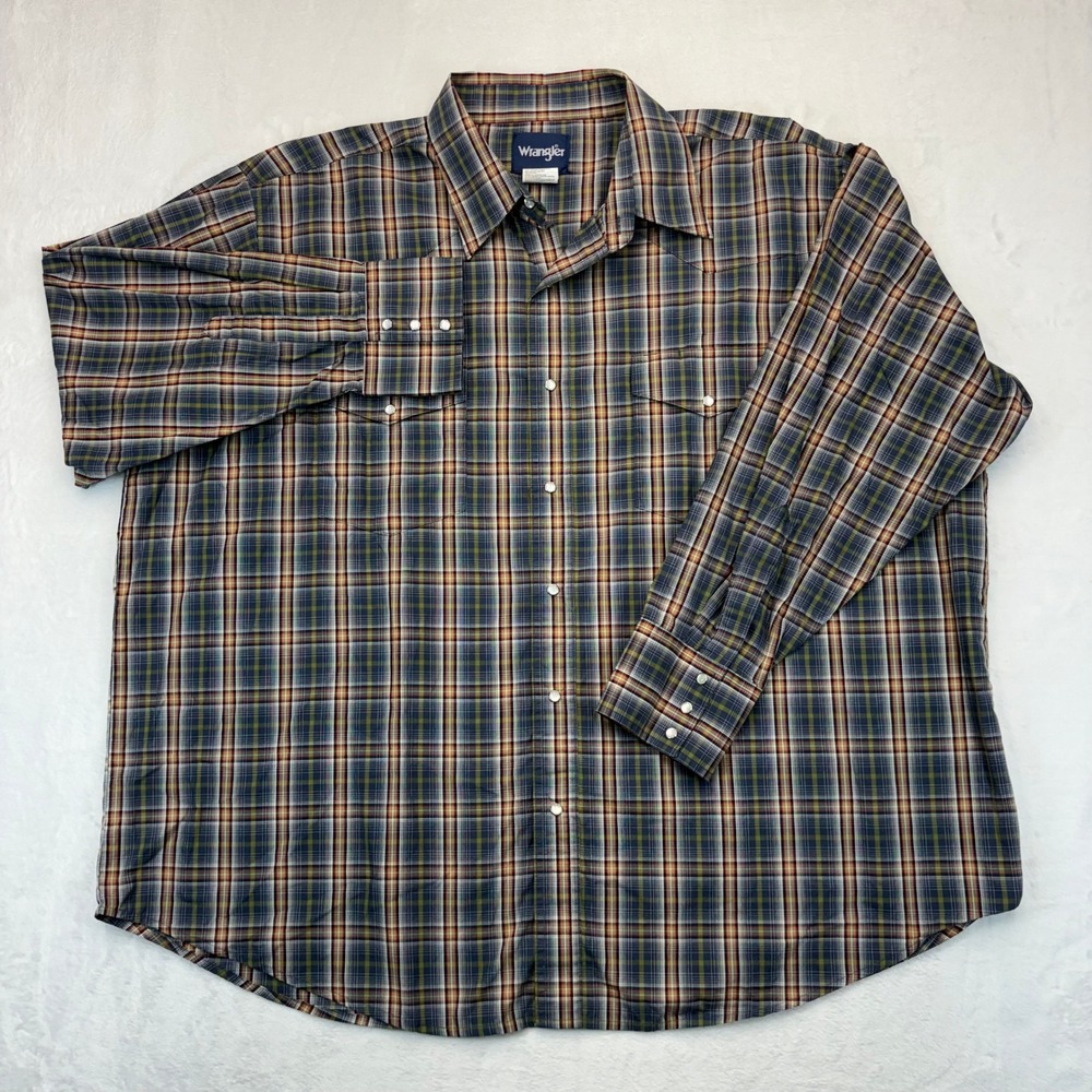 Wrangler Mens Western Snap Plaid Shirt Blue Green Red 3XL MWR156M Long Sleeve